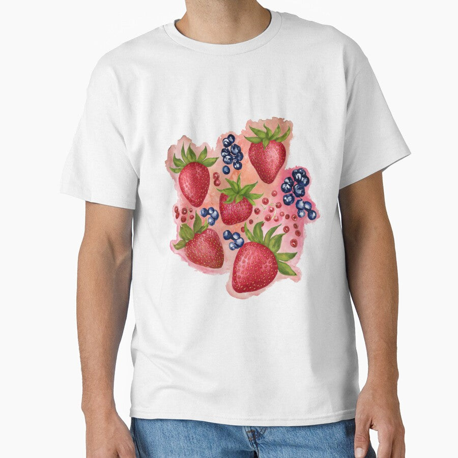 Strawberries Watercolor Pink Background by Olivia Ossege