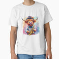 Scottish Highland Cow playing Jazz on the Saxophone Colorful Watercolor by MaedK