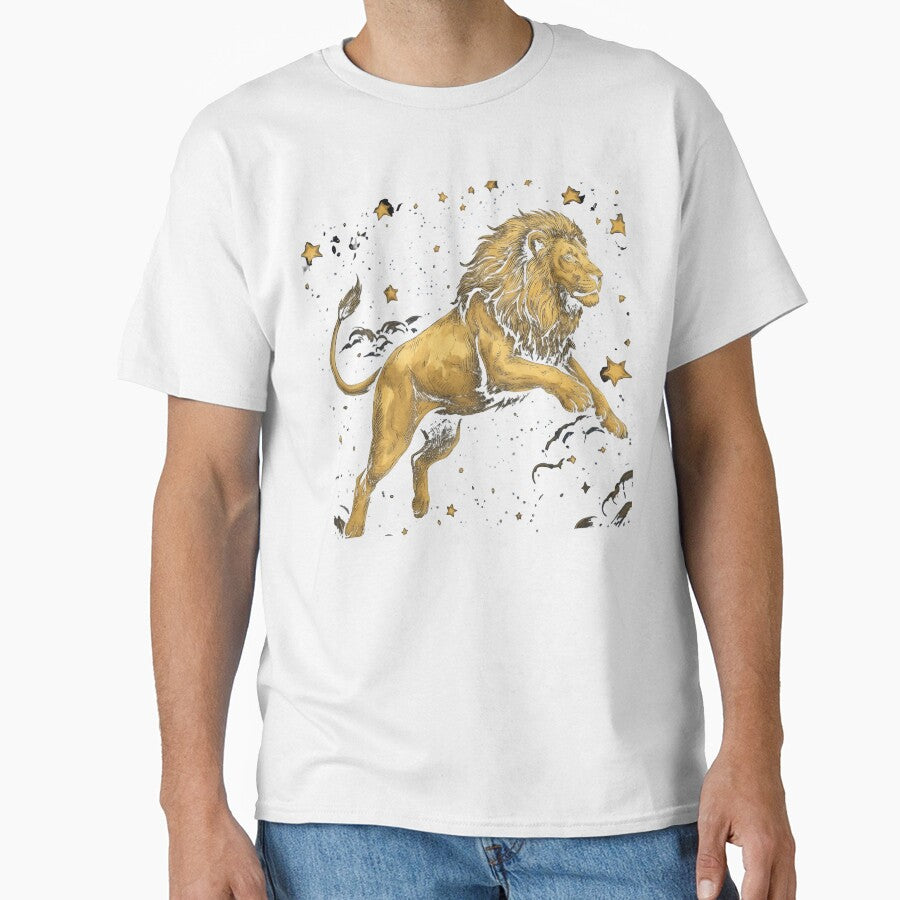 Celestial Lion Gold & Navy - Leo Zodiac Starry Night Illustration by Taha Art Designs