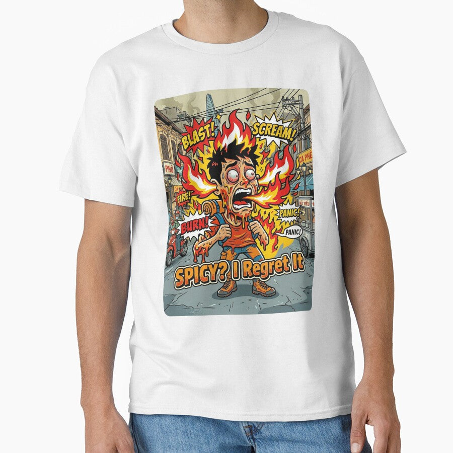 Spicy? I Regret It – Funny Travel Meme Backpacker Shirt, Southeast Asia Food Challenge Humor Tee by Backpackers Society