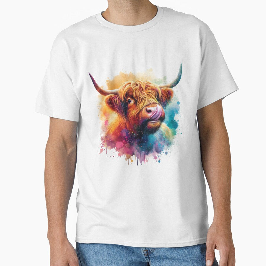 Scottish Highland Cow Colorful Watercolor by MaedK
