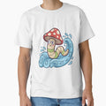 Surfing Kawaii Worm in Red Toadstool Hat by Emegan Print Art