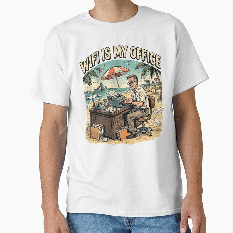 WiFi Is My Office Funny Beach Remote Work Vintage T-Shirt Design by urbinet
