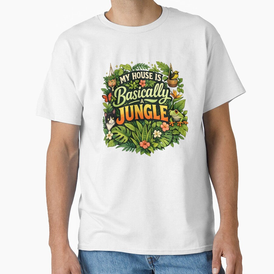 My House Is Basically a Jungle – Tropical Plant Lover Cat & Frog Design by blankTeeShirt