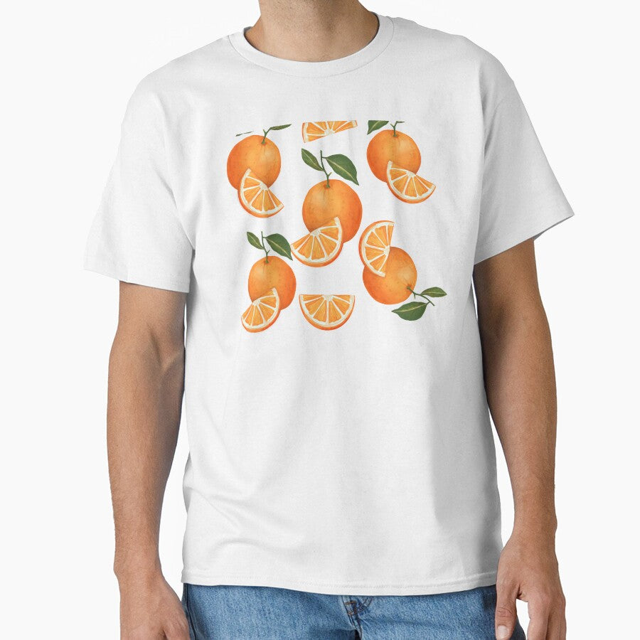 Watercolor Orange Citrus Pattern on Retro Stripes by mitalim
