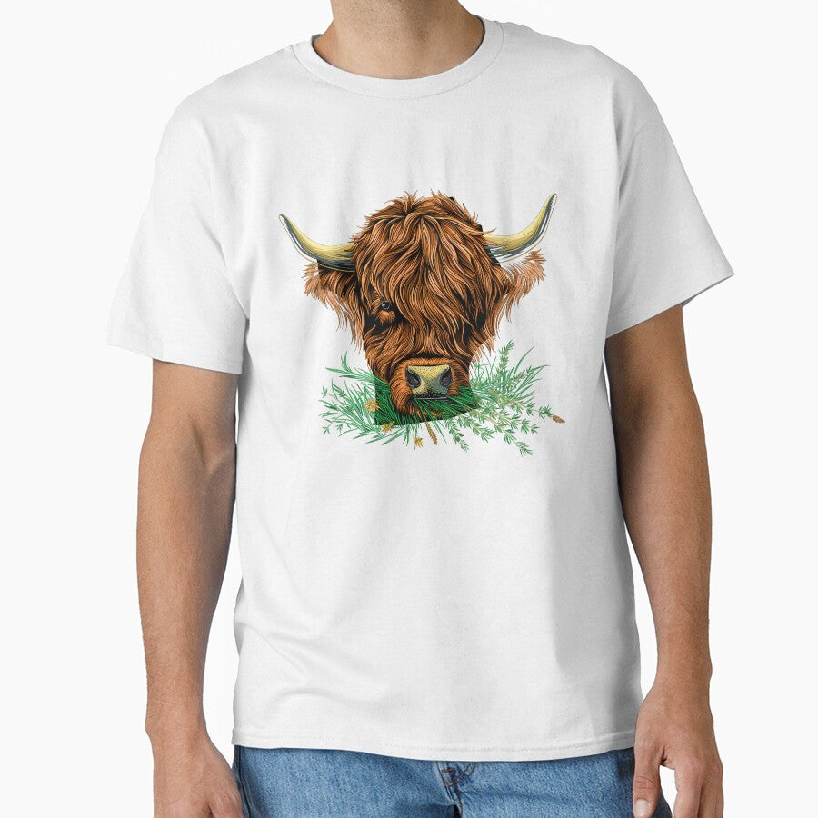 Scottish or irish fluffy  highland cattle cow animal grazing grass head illustration by NBSStore