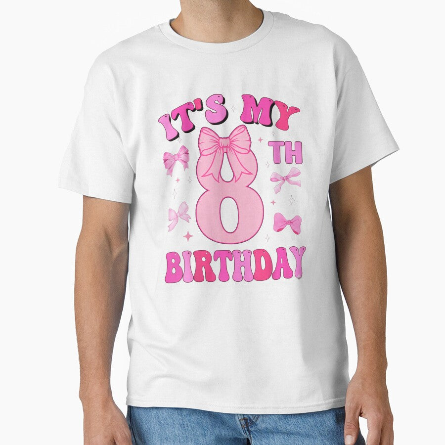 It's My 8th Birthday Pink Coquette Bow Girl Aesthetic Ribbon Birthday by DienesAngele