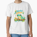 Moonlit Hopper Cute Frog on Branch with Mushrooms by inkoutninja