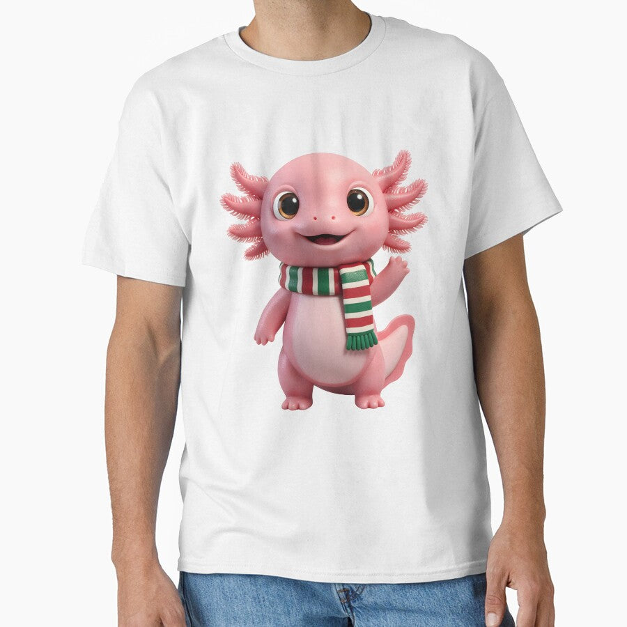Cute Pink Christmas Axolotl with Festive Scarf by SeGoArtDesign