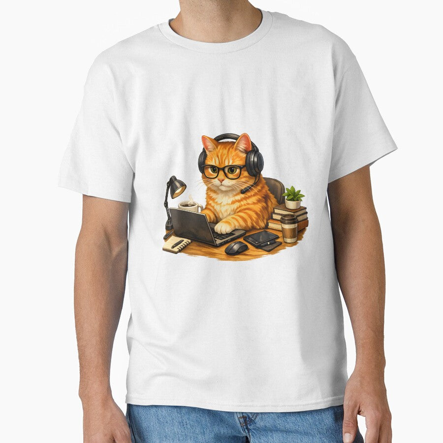 Orange Cat Working from Home – Premium Home Office Illustration by builtforyou
