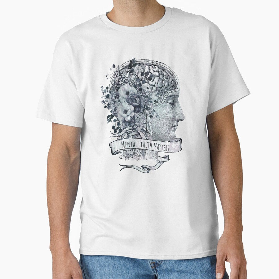 Brain blue anatomy floral mental health, brain psychology, Vintage style, mental health matters by Collagedream