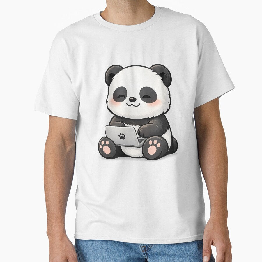 Cute Panda Working on Laptop – Kawaii Work From Home Panda Sticker | Cozy Tech Aesthetic Art by snaperos