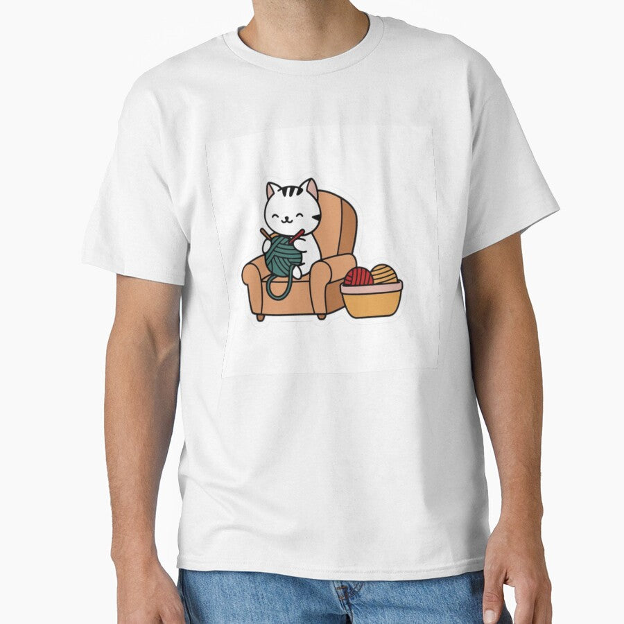 Cute Knitting Cat in Armchair Kawaii Sticker by     Pink Chaos Club