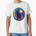 Whimsigoth Stained Glass Black Cat Crescent Moon by AuraPremiumArt