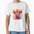 Cute Scottish Baby Highland Cow Calf Sticking Out Tongue Colorful Watercolor by MaedK