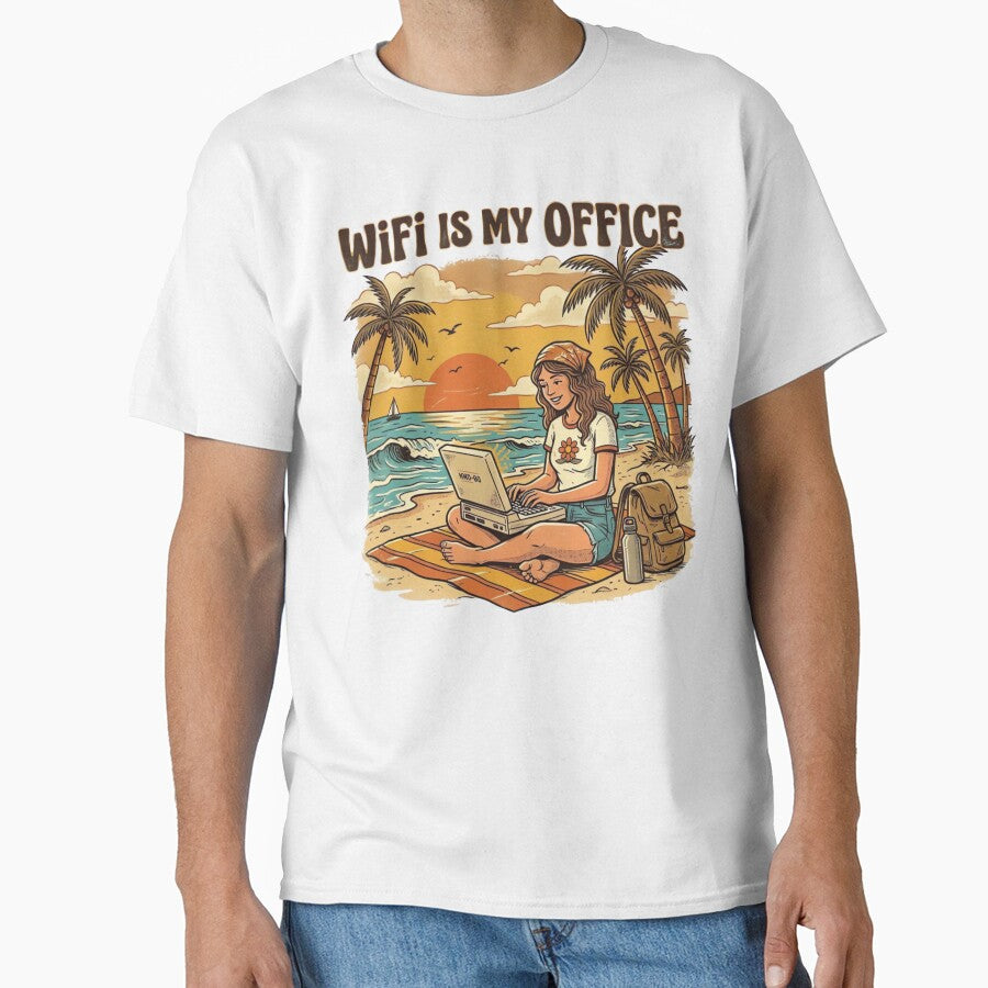 WiFi Is My Office Vintage Digital Nomad Beach Retro T-Shirt Design by urbinet