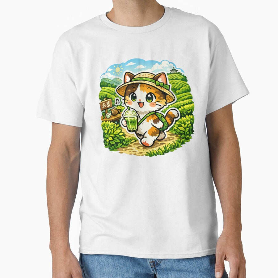 Matcha Tea Fields Cat Sticker – Kawaii Japanese Tea Culture Cafe Aesthetic Anime Cat Design by kawaii animal store (in Japan)
