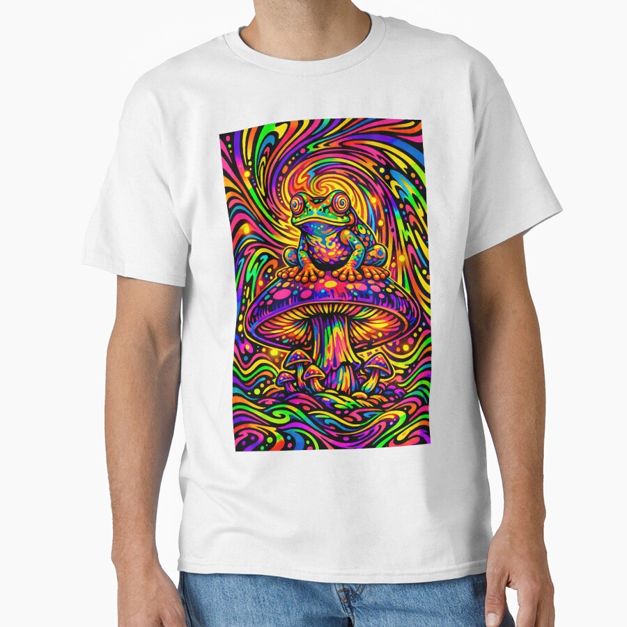 Trippy Psychedelic Frog on Cosmic Mushroom - Psychonaut Toad by RustedToad