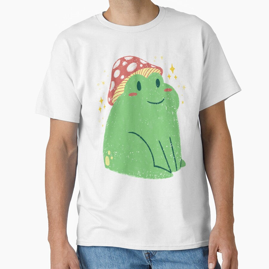 Cute Green Frog with Mushroom Hat by GatheringPlace