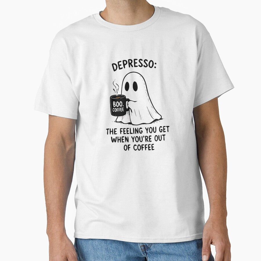 Depresso The Feeling You Get When You’re Out of Coffee Funny Ghost Shirt by FAFshop