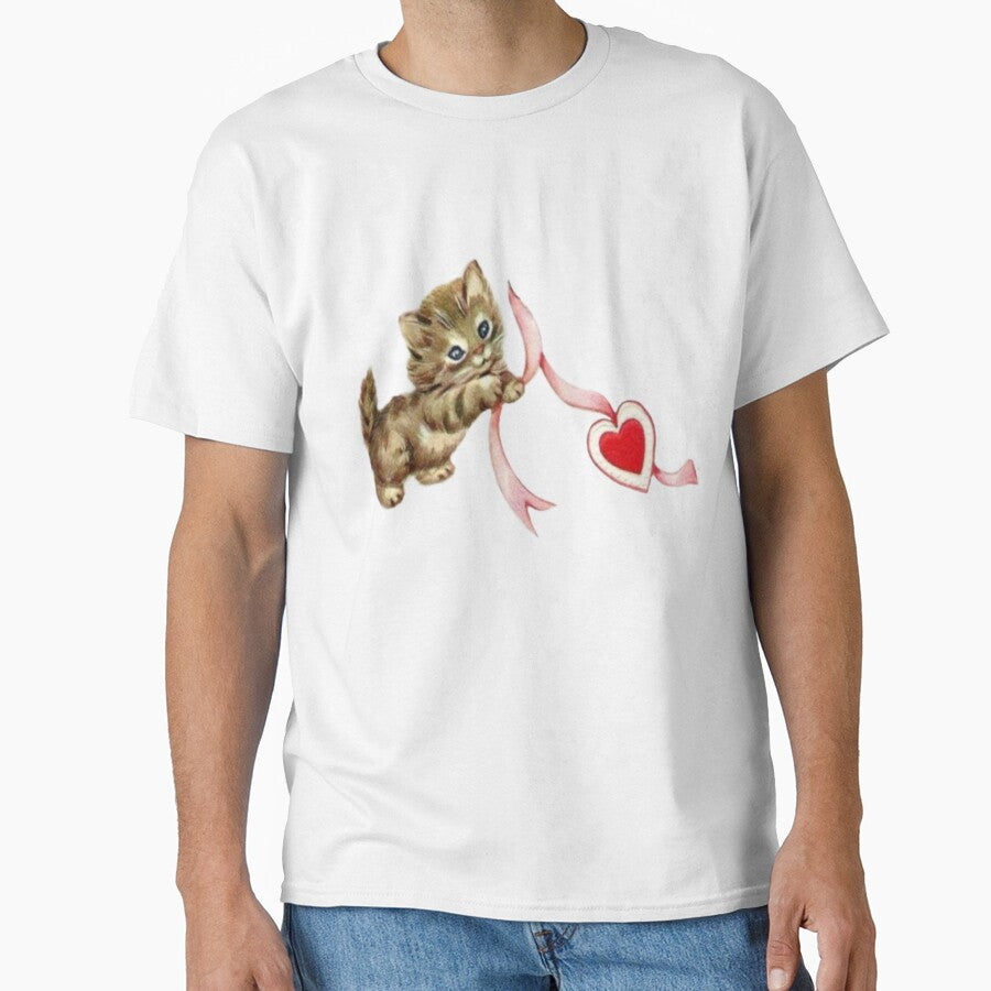 Vintage cat with pink ribbon heart by Pixiedrop
