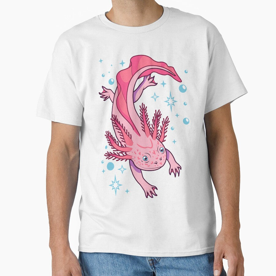 Pink axolotl floating among bubbles by megudesignart