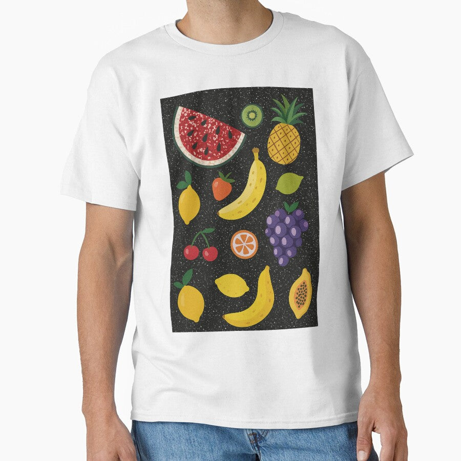 Colorful Fruit Pattern on Black – Tropical Pop Art Illustration by weirdfishes123