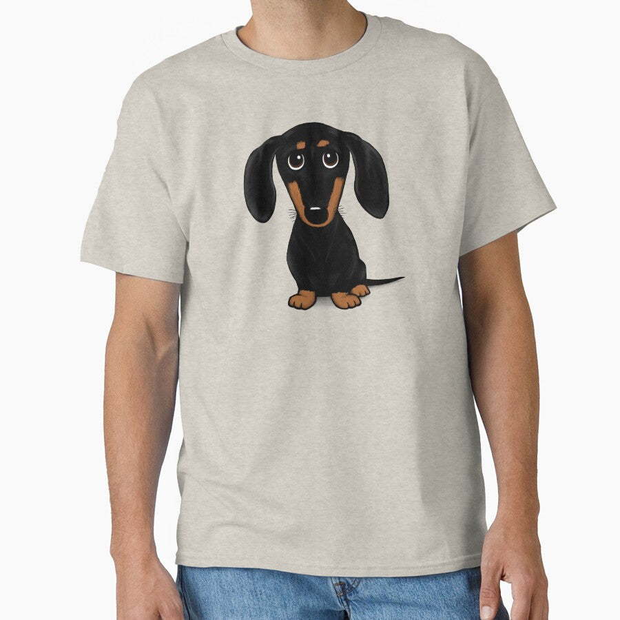 Cute Black and Tan Smooth Coated Dachshund Cartoon Dog by Jenn Inashvili