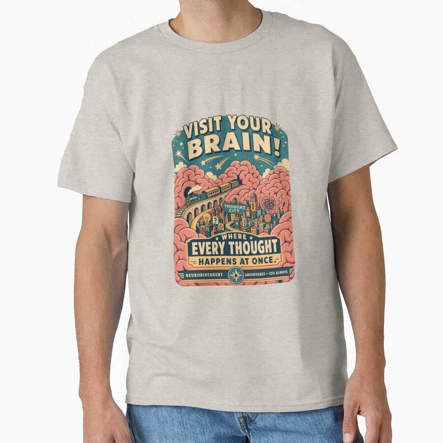 Neurodivergent Panic Retro Travel Poster ADHD Humor t-shirt by MOSIDRIP™
