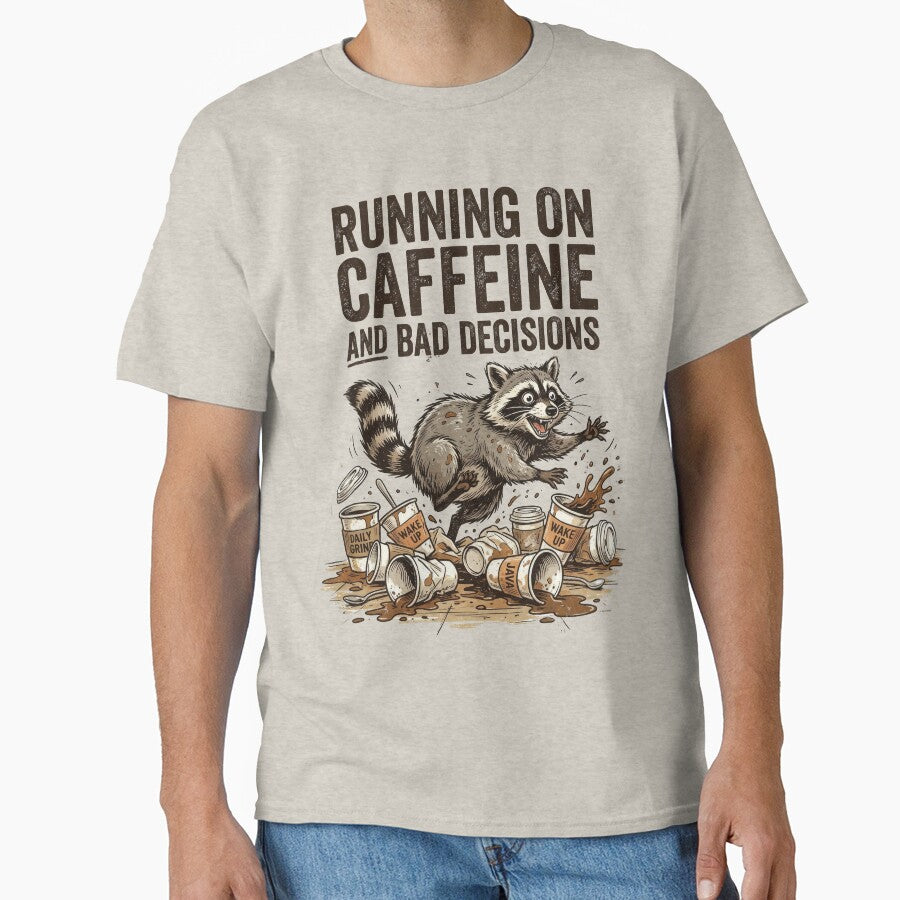 Running on Caffeine and Bad Decisions Funny Raccoon Shirt | Coffee Lover Gift by PlumArtDesign