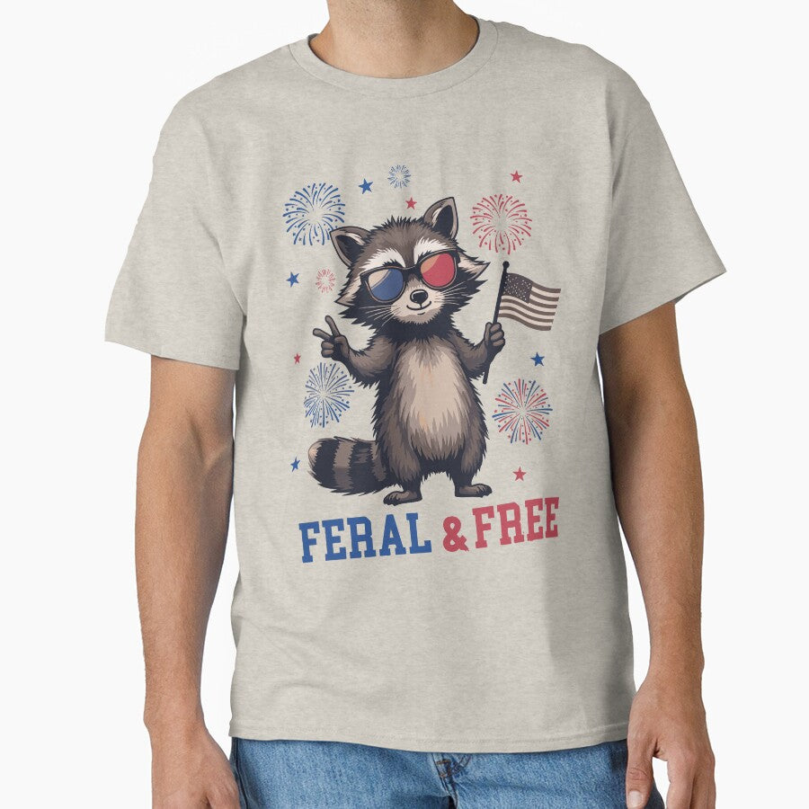 Feral & Free Raccoon, Funny 4th of July, American Feral Girl Summer Meme, Patriotic Independence Day Gift by DesignDenDo ⭐⭐⭐⭐⭐