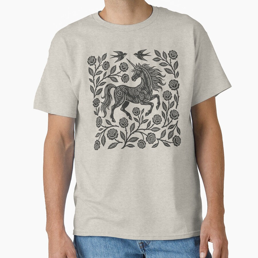Unicorn Roses Folk Art Medieval Fantasy Goblincore by Y-Vibes