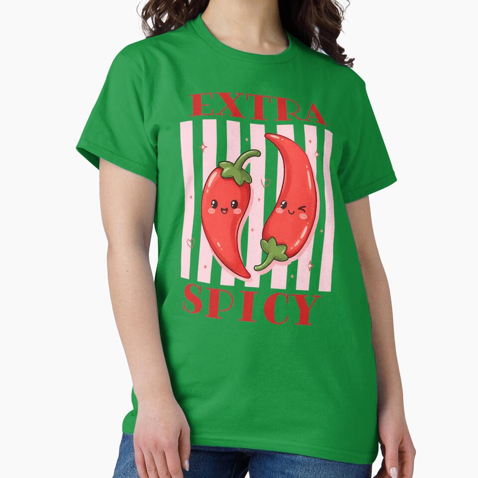 Extra Spicy Retro Cute Kawaii Chili Peppers Funny Food Typography by CoquetteDigitalArt