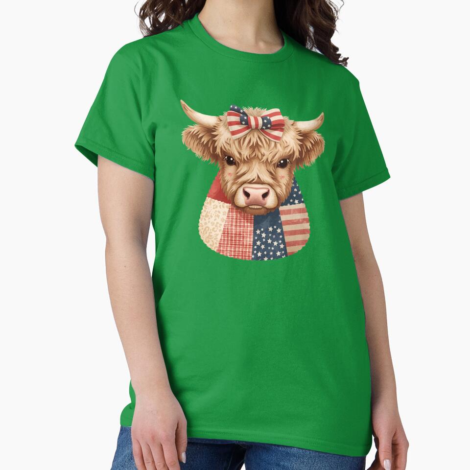 Highland Cow Patchwork Patriotic America 250 July 4th by VectorJoy