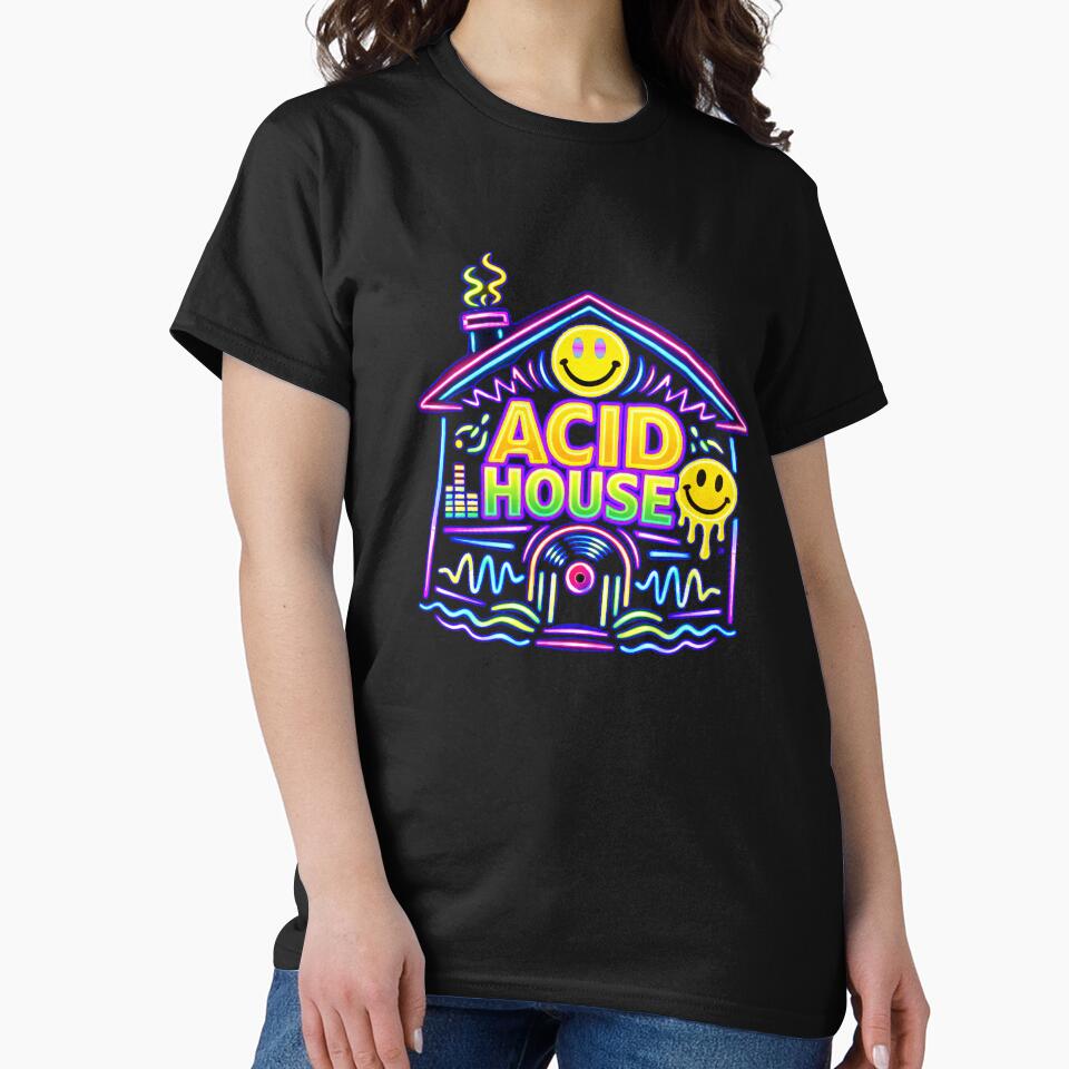 Acid House Neon Graphic – Smiley Rave House Design by leyfinder