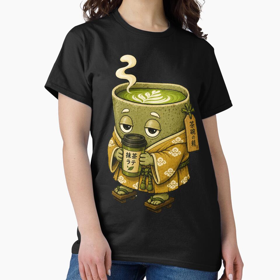 Matcha Bowl Tsukumogami | Japanese Yokai Drinking Matcha Latte by TheTrendsDesk
