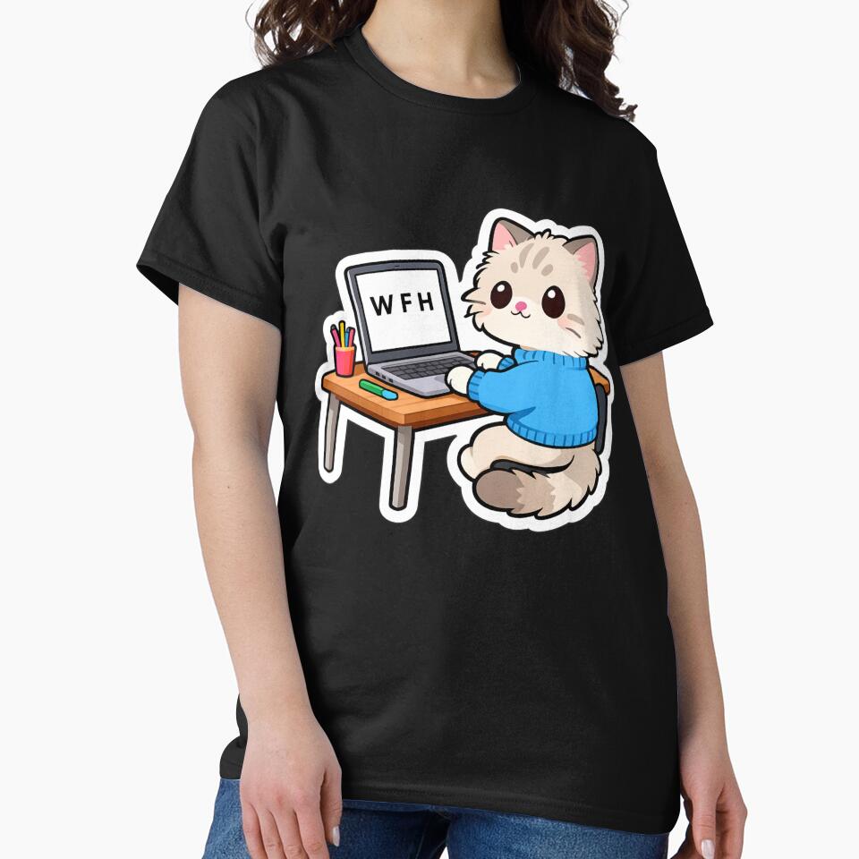 Kawaii Cat Working From Home Sticker – Cute WFH Laptop Kitty by ahfas86