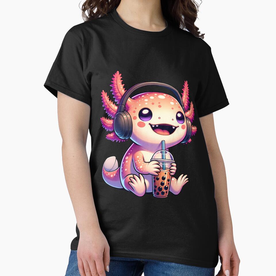 Cute Axolotl Listening To Muisc And Drinking Boba. Funny Axolotl And Boba Lover by ahmed2751989