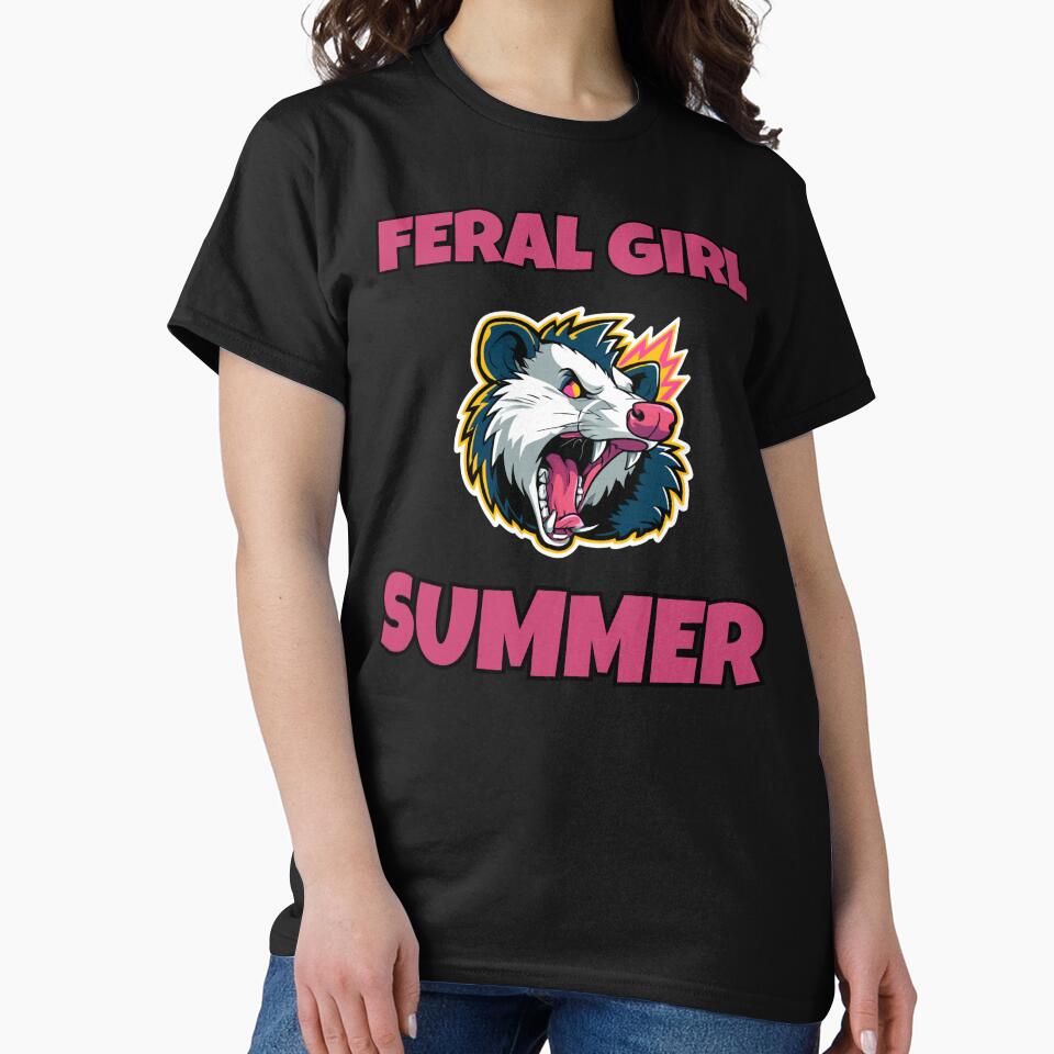Feral Girl Summer Shirt - Funny Opossum Meme Graphic Tee - Retro 70s Screaming Possum Sweatshirt - Groovy Chaotic Energy Trash Animal Gift by VectorForge