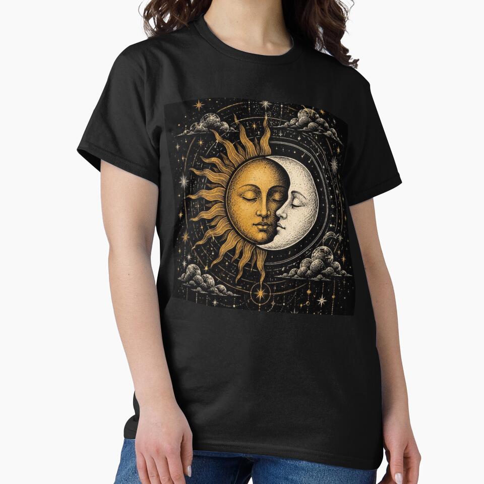 Vintage Celestial Sun and Moon Mystical Astrology Tarot Art by LYAN-STORE