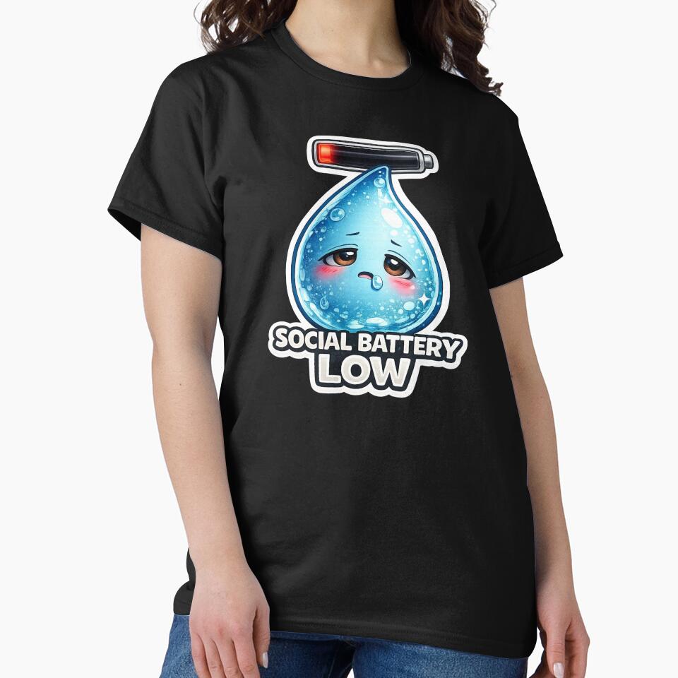 Social Battery Low | Cute Introvert Water Drop Sticker | 3D Cartoon Mascot by Timeless Junction
