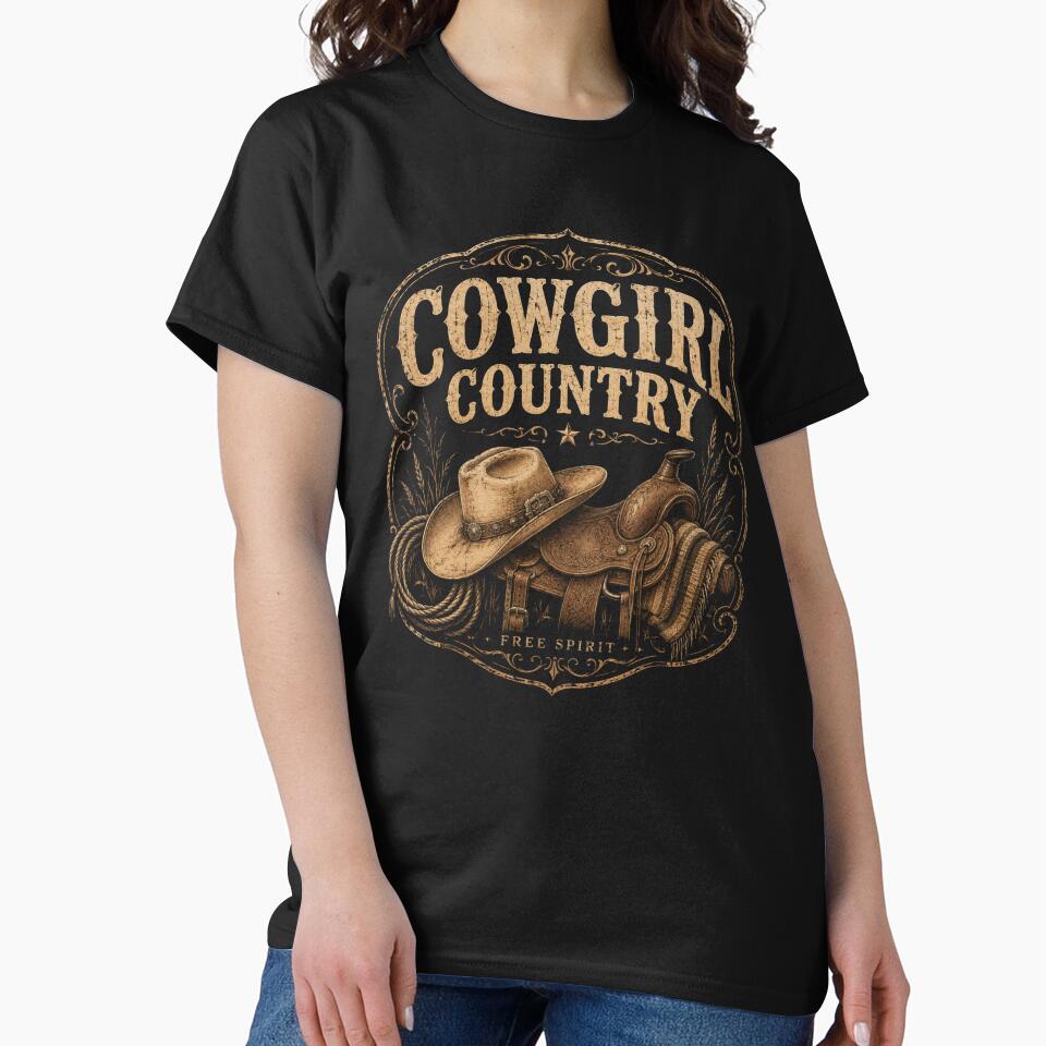 Cowgirl Country Free Spirit Vintage Western Saddle Graphic by Anyshca