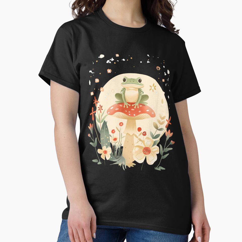 frog sitting on a mushroom classic tshirt by anandsiva2703