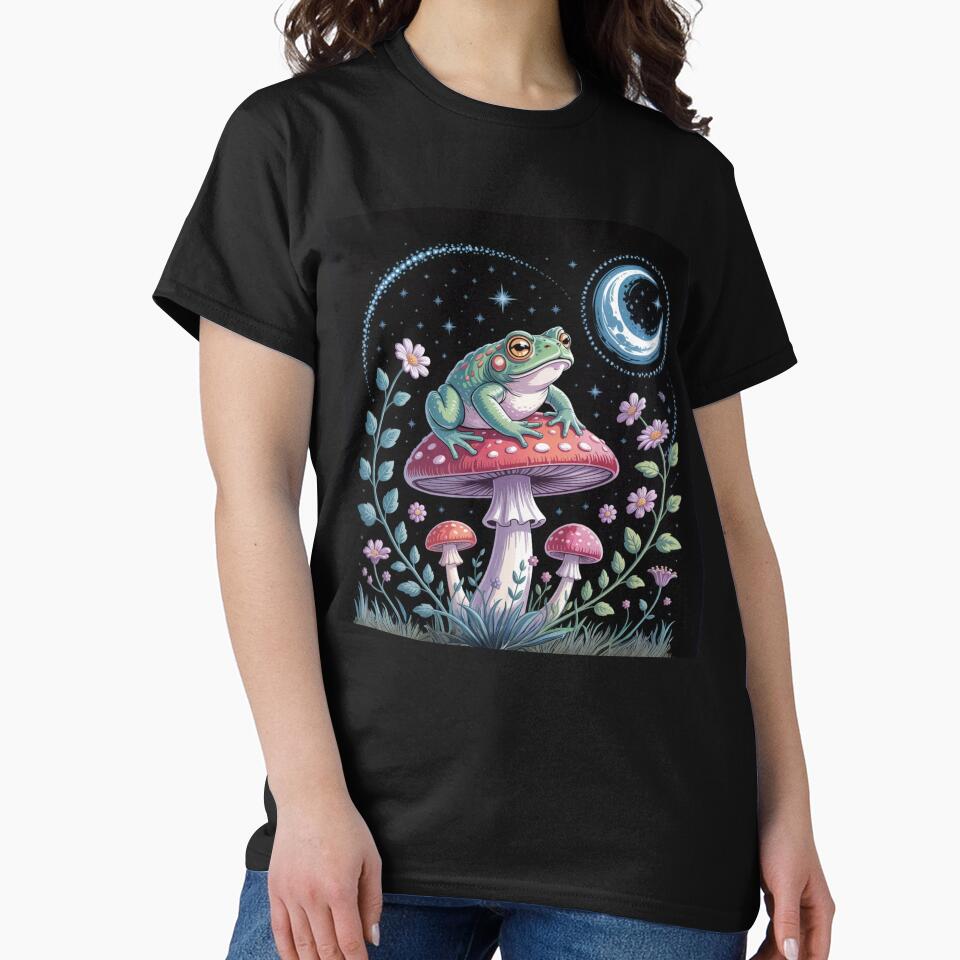 Dream Frog on Mushroom – Magical Night Art by FusiTink