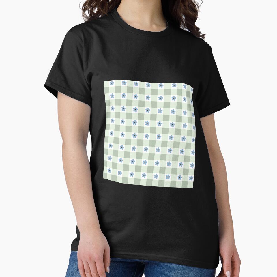 Sage Green Gingham Flower Pattern by Zaya_art