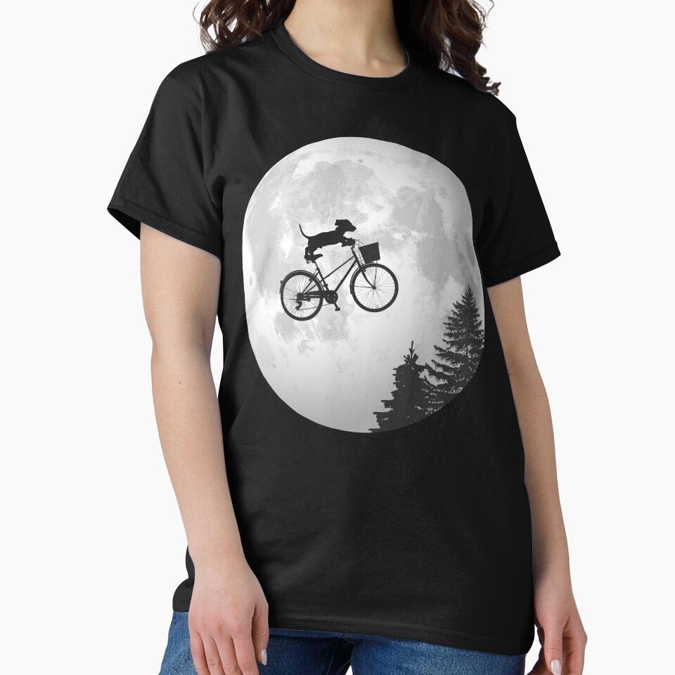 Dachshund Biking Past the Moon by LemonRindDesign