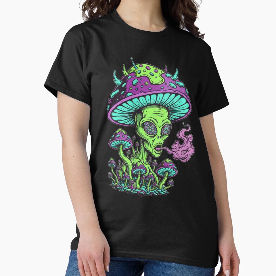 Trippy Alien Mushroom Trip - Psychedelic Neon Space Art Sticker by TSE DESIGN
