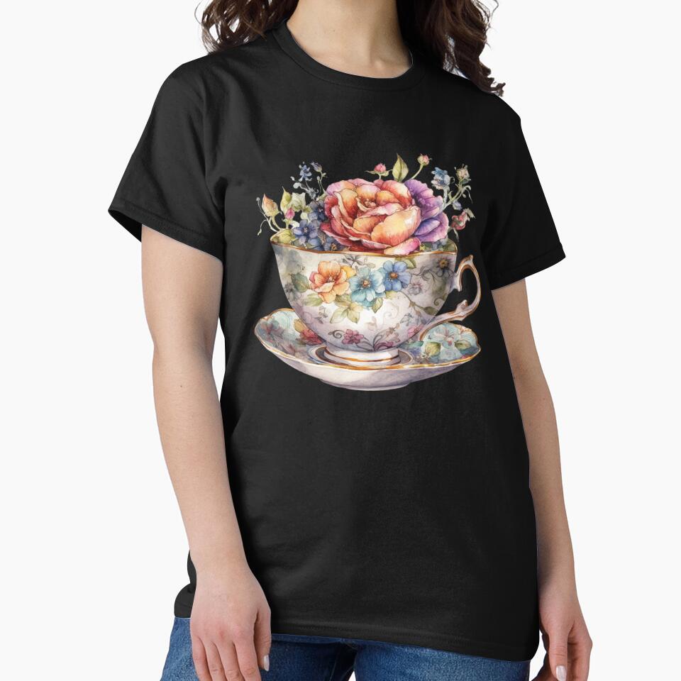 Vintage Teacup in blue Floral Tea - Pink rose royalcore paris baroque by Fantasy Cache
