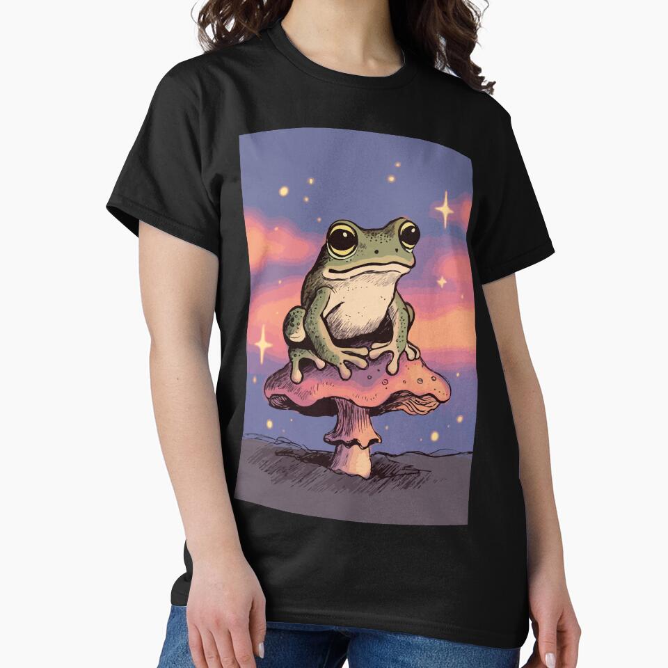 Cavetown Whimsical Frog on Mushroom Twilight Illustration by Custom Crest