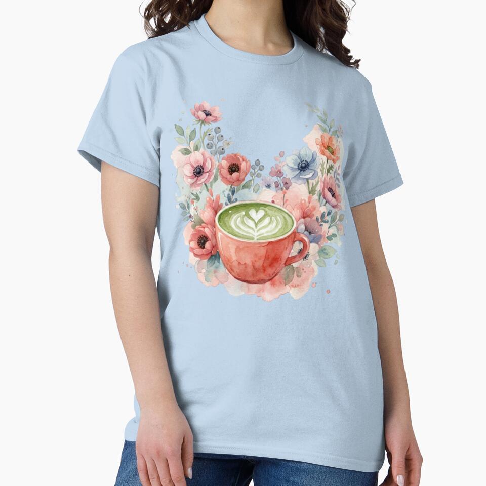 Watercolor Florals & Matcha Latte teacup by SunnyBatch